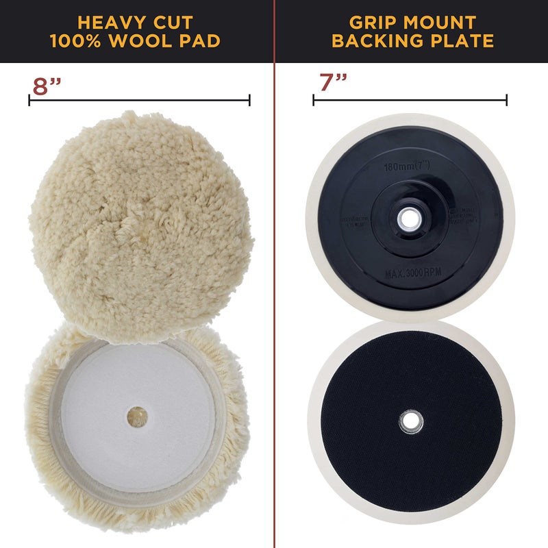 TCP Global Complete 3 Pad Buffing and Polishing Kit with 3-8"" Pads; 2 Waffle Foam and 1 Wool Grip Pads and a 5/8"" Threaded Polisher Grip Backing Plate - Image 5